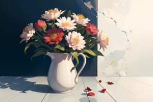 花のイラスト『ピッチャーに映える朝の花束』｜無料画像素材 - 商用利用可