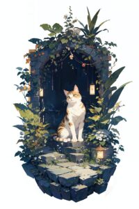 『猫の避難所』 おしゃれな猫のイラスト・線画・プロンプト【フリー画像素材 - 商用利用可】