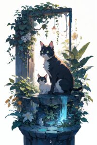 『見守る猫』 おしゃれな猫のイラスト・線画・プロンプト【フリー画像素材 - 商用利用可】