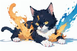 『色と遊ぶニャンコ』 おしゃれな猫のイラスト・線画・プロンプト【フリー画像素材 - 商用利用可】
