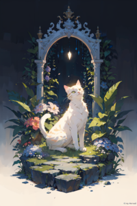 『隠れ家の午後』 おしゃれな猫のイラスト・線画・プロンプト【フリー画像素材 - 商用利用可】