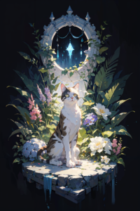 『門番の小さな瞳』 おしゃれな猫のイラスト・線画・プロンプト【フリー画像素材 - 商用利用可】