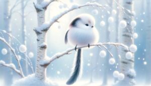 『きらめく雪の中の優しいまなざし』もふもふ可愛いシマエナガの画像【無料画像素材 - 商用利用可】