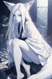 妖女『白狐の少女』- 幻想和風妖怪アート