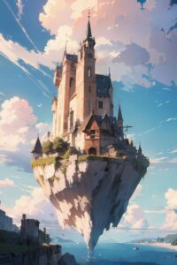 幻想世界旅行『空を旅する古城』- 【イラスト無料ダウンロード】